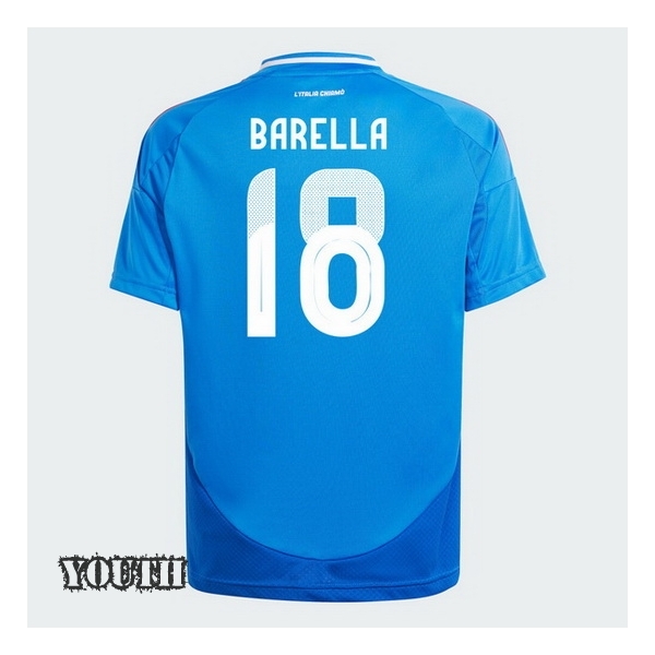 2024 Italy Nicolo Barella Home Youth Soccer Jersey