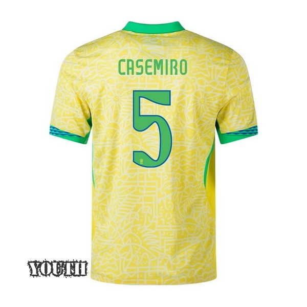 2024 Brazil Casemiro Home Youth Soccer Jersey