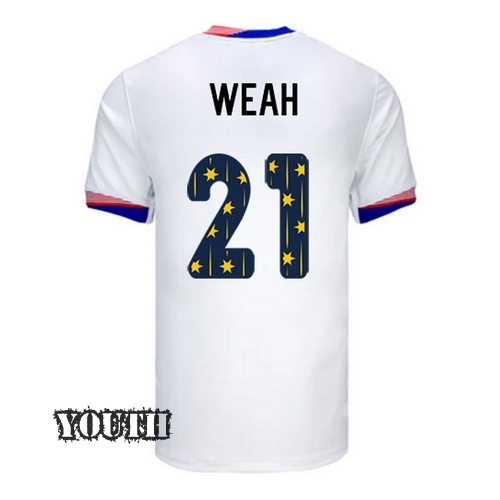 24/25 USA Tim Weah Home Youth Jersey Stars Number