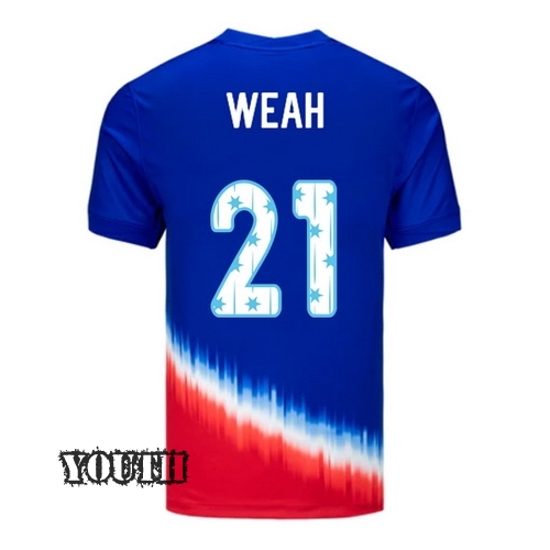 24/25 USA Tim Weah Away Youth Jersey Stars Number